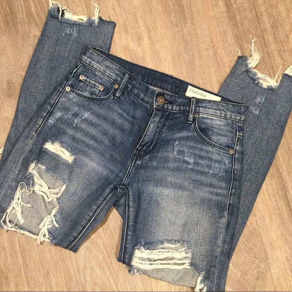 Pistola destroyed lightweight raw hem jeans 24